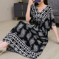Women's Chinese French Short Sleeve V-Neck Printed Dress + Skirt 2026 - 1-1#