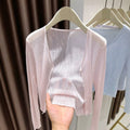 Women's Summer Korean Knit Lightweight Cardigan + Camisole + Shawl + Skirt 2026 - Black