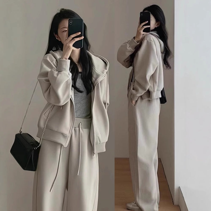 Fall Sporty Casual Wide Leg Pants + Hoodie 2-Piece Set