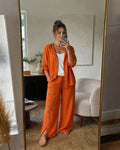 Vacation Linen Cotton Slit Loose Wide Leg Pants + Top 2-Piece Set