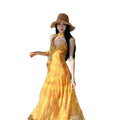 French Yellow Ombre Floral Ribbon V-Neck Camisole Long Dress