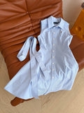 RL Polo Style Pony Embroidery Sleeveless Shirt Dress, White