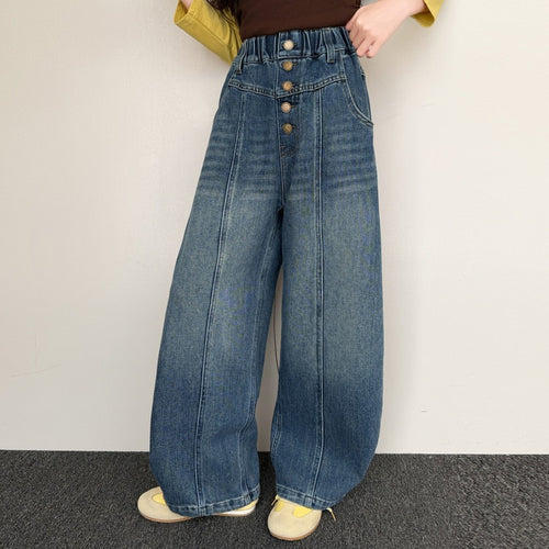 Girls' 5-Button Denim Wide-Leg Pants