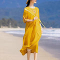 Cotton Linen Retro Embroidered Modified Cheongsam Dress, Round Collar