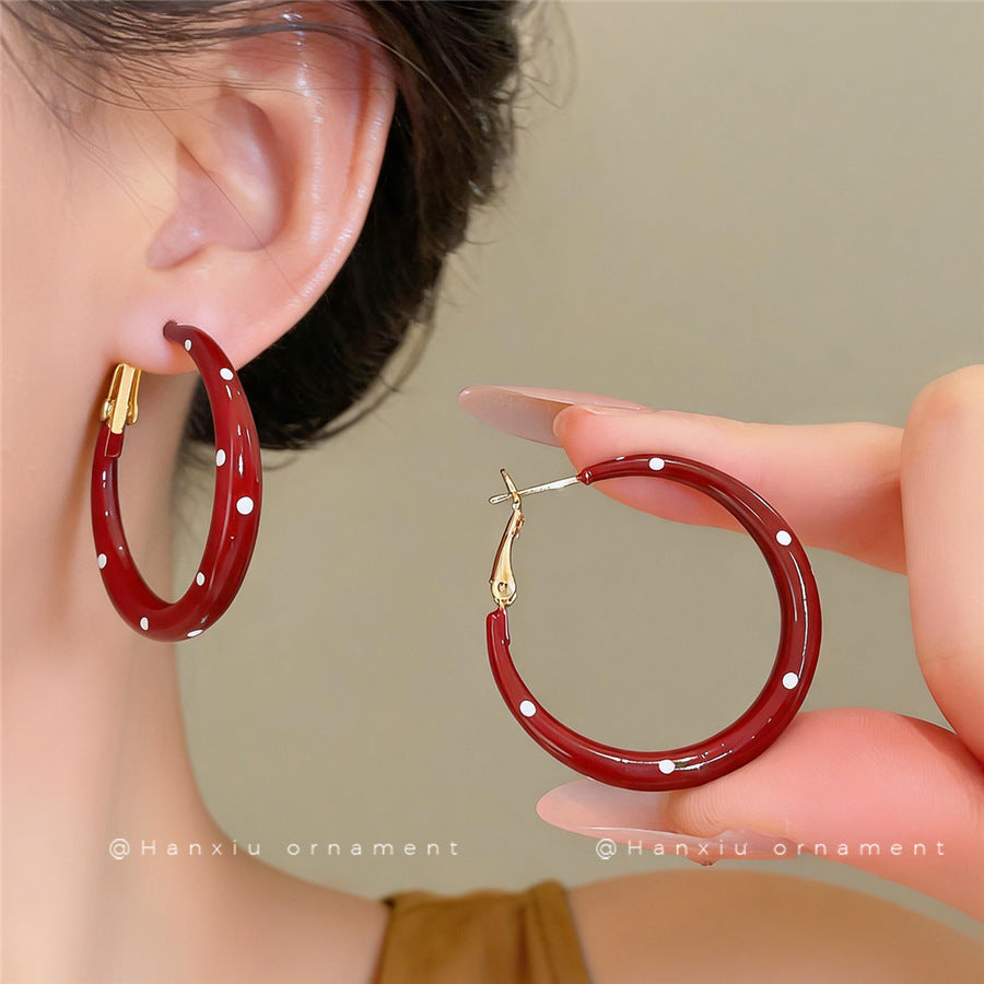 Vintage Enamel Polka Dot Hoop Earrings - view 3