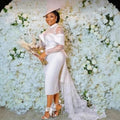 White Mermaid Lace Wedding Gown - Classic Bridal Dress with Satin Long Sleeves