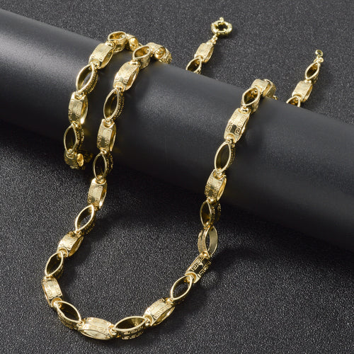 Statement Middle East Quilted Shape Return Pattern Relief Large Link Chain Piece Necklace Bracelet Set Unisex Breeze Men Set Heavy-Duty Craft