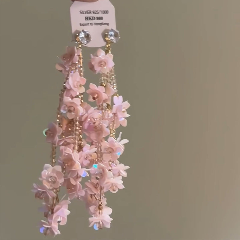 Seed Bead Sequin Flower Tassel Earrings - view 7