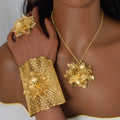 Overseas Middle East Dubai Cutout Flower Silk Flower Imperial Breeze Versatile Necklace Bangle Ring Set Wedding Bride