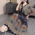 Women's Chinese French Short Sleeve V-Neck Printed Dress + Skirt 2026 - 1-1#