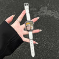 Fits Apple watchs11 Watch Band New Metal Bangle Lychee Texture Spliced Leather s10 / 9 / 8 Wrist Strap Women