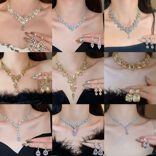 Western Rhinestone Jewelry Set Necklace Women Banquet Premium Accessory New Clavicle Chain Super Sparkle Light Luxury Accessory Trendy