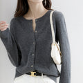 Women's Fall Korean Relaxed Plus Size Knit Wool Crew Neck Loose Sweater + Cardigan + - Black