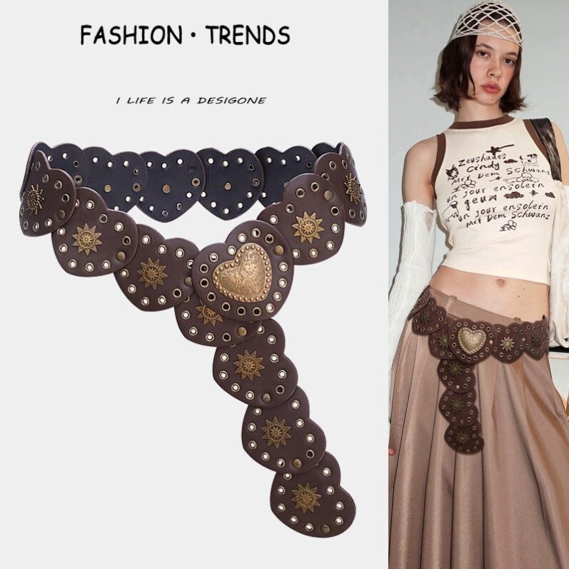 Vintage Punk Leather Heart Belt - view 4