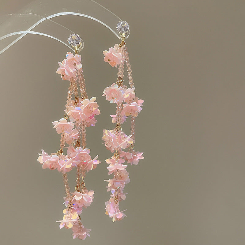 Floral Seed Bead Crystal Tassel Earrings - view 10