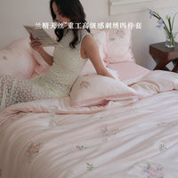 Flowers By The Road Pink / 1.2m Bed - 3-Piece Flat Sheet - 150x200cm
