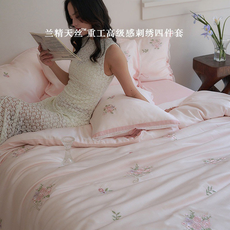 Flowers by the Road Pink Tencel Lyocell Cooling 4-Piece Bedding Set - view 2