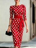 2026 Retro Polka Dot Fitted Mid-Length Dress