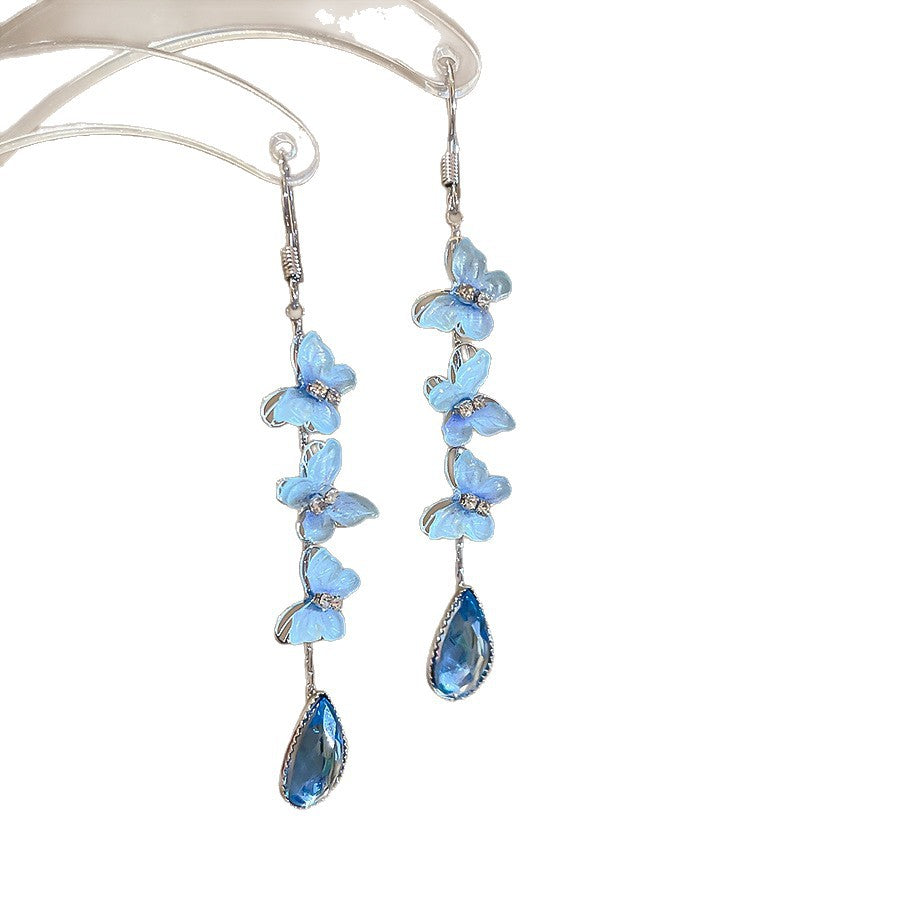 Crystal Flower Rhinestone Tassel Earrings - view 5