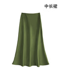 Fall French Elegant Satin High Waist Drapey Skirt