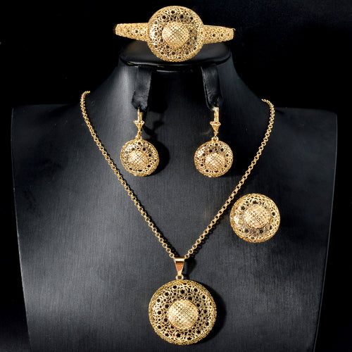 Overseas Western Vintage Titanium 18K Gold Cutout La Dial Necklace Bracelet Set Earrings Ring Jewelry Set Artsy
