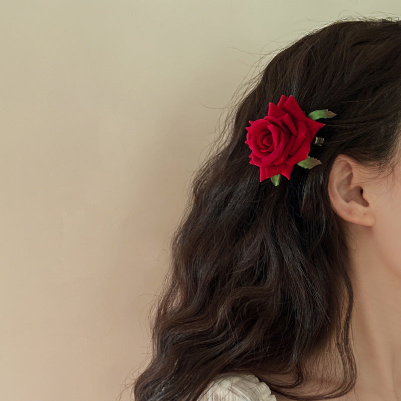 Red Rose Flower Side Hair Clip - view 7