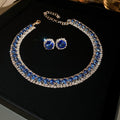 Western Statement Round Cubic Zirconia Stud Earring Necklace Set Niche Design Detail Clavicle Chain Personality Elegant Fashionable Necklace Wholesale