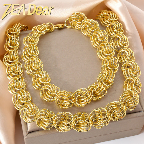 Overseas Statement Versatile Simple Rope Chain Real Sky Keep Color Plated Gold Twist Necklace Bracelet Set Hip-Hop