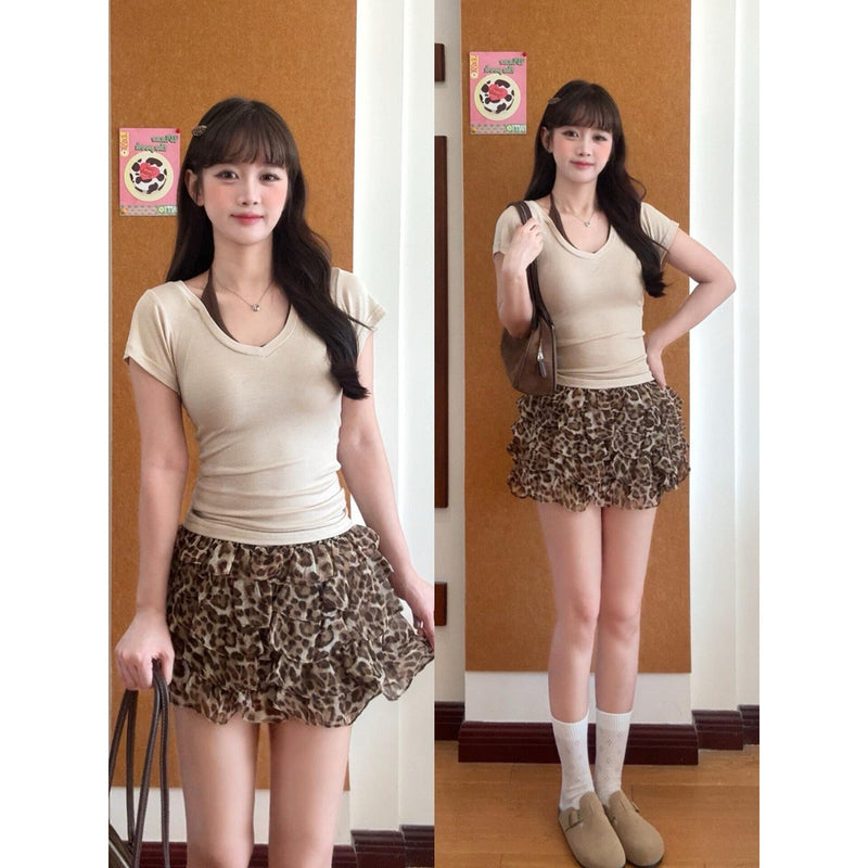 Summer Trendy Ruffle Leopard Skirt Pants + Short Skirt + Skirt