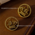 Vintage Earrings Vintage Statement Round Sailboat Heavy-Duty Alloy Stud Retro Creative Style Premium Niche Brooch