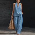 Women's Summer Casual Fashion Sleeveless Loose Wide Leg Pants 2-Piece Set 2026 - Black