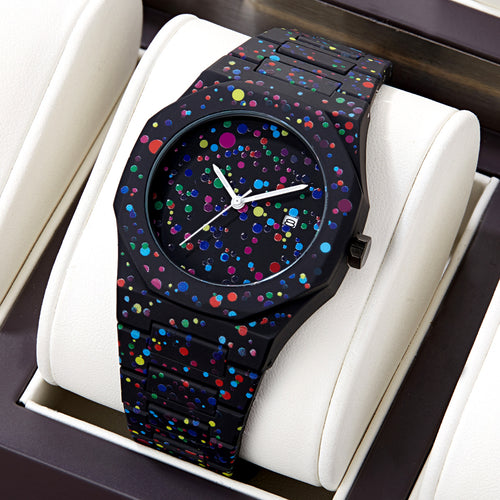 New Trendy Mens Watch Premium Waterproof Creative Personality Graffiti Hip-Hop Stylish Watch Cross-Border Hit