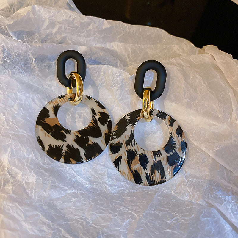 Leopard Print Heart Geometric Earrings - view 10