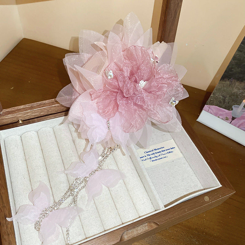 Rhinestone Mesh Flower Butterfly Hair Clip - view 3