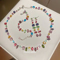 Fresh Sweet Minimal Colorful Cubic Zirconia Square Necklace Set Fashionable Clavicle Chain Light Luxury Premium Necklace Women