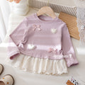 Girls' Bow Print Lace Trim Long Sleeve T-Shirt