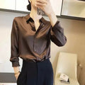 Spring-Summer Retro Versatile Satin Long Sleeve Drapey Shirt