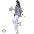 Summer Fashion Elegant Tencel Linen Cotton Lightweight Wide Leg Pants + Top 2-Piece Set
