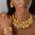 Dubai Gold Western Fashionable Africa Jewelry Necklace Bracelet Set Earrings Ring Cutout Leaves Wedding Banquet Set