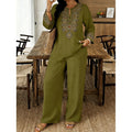 Women's Ethnic Long Sleeve Lace Trim Set 2026 | 2 Piece Outfit Set - White