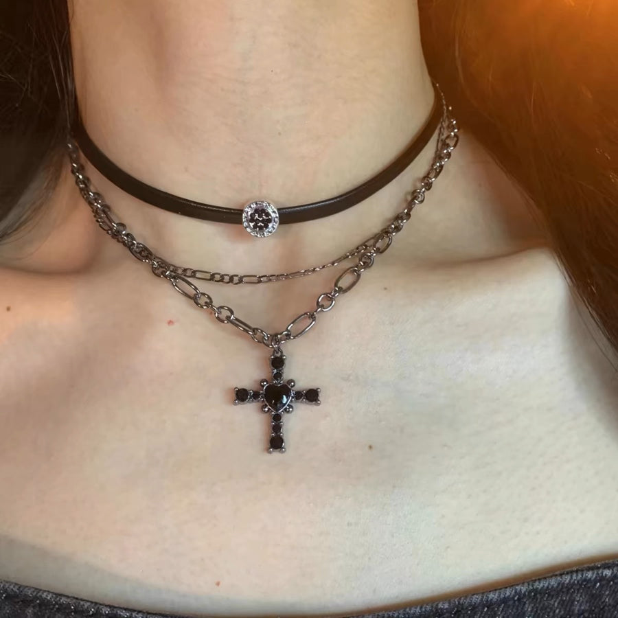 Vintage Punk Rhinestone Metal Necklace - view 7