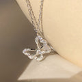 Korean Minimal Trendy Silver Butterfly Necklace Summer Day Fresh Niche Design Rhinestone Influencer Clavicle Chain N6308