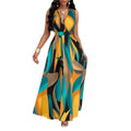 Tropical Print V-Neck Twist Knit Fitted Trumpet Skirt Dress