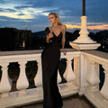 Women's Black Deep V Backless Mermaid Evening Dress