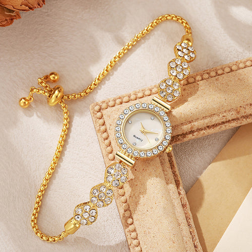 Rhinestone Colorful Small Round Dial Exquisite Compact Bracelet Watch Women Influencer Fashionable Alloy Set Export Fashion Watch
