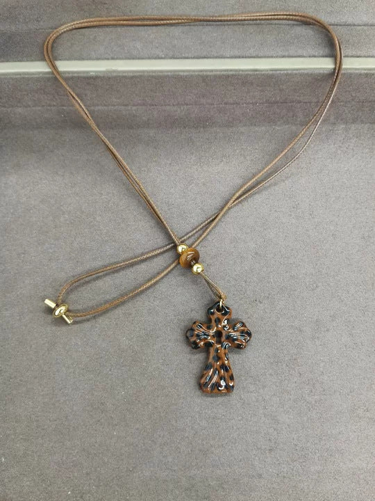 Vintage Leather Cord Stone Pendant Necklace - view 8