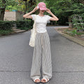 Summer Casual Slimming Striped Drapey Lightweight Straight Leg Wide Leg Pants + Pants