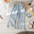 Girls' Lace Trim Bow Embroidered Flared Jeans