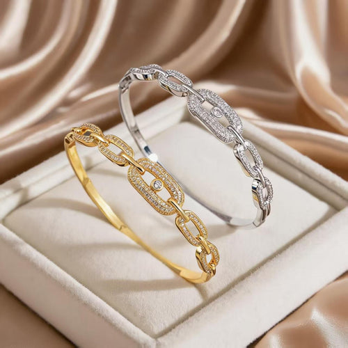 Overseas Western Chain Full Diamond Cutout Bangle Fashionable Light Luxury New Geometric Bracelet Premium Versatile Hand Jewelry