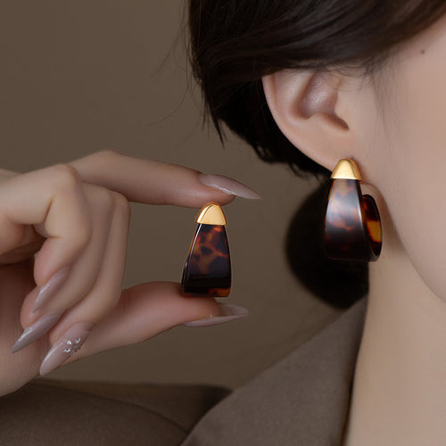18K Gold-Plated Brown Teardrop Stud Earrings